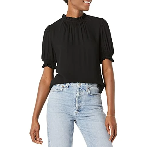 Offerta a tempo: Amazon Essentials Blusa Chemisier Corta con Maniche A Sbuffo in Twill Fluido Donna, Nero, XXL - 48% da 24.30 € a 12.74 €