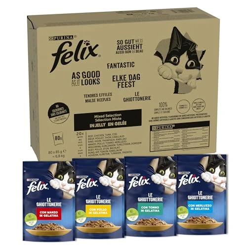 Offre limitée : FELIX | Tendres Effilés | Chat Adulte | En Gelée | Recette 100% Complète et Equilibrée | au Thon, Cabillaud, Bœuf et Poulet | Sachets Fraîcheurs | 80 x 85g de 45.67 EUR à 45.67 EUR (remise 0%)