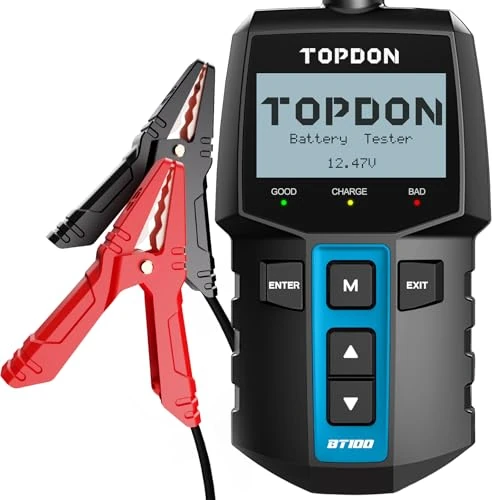 Offerta a tempo: TOPDON Tester batteria auto BT100, 12 V 100-2000 CCA Tester Batterie sistema di ricarica, analizzatore professionale per auto, camion, jeep, SUV, barche - 20% da 49.99 € a 39.99 €
