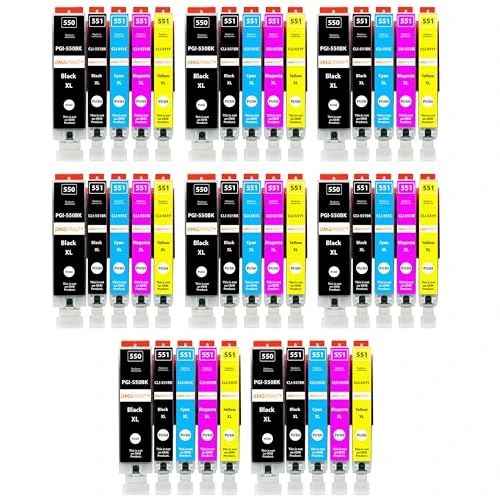 Amaprint 40 XL cartridges compatible with Canon PGI 550 CLI 551 for Pixma IP7200 IP7250 IX6800 IX6850 MG5400 MG5450 MG5500 MG5550 MG5600 MG5650 MG5655 MG6400 MG6450 MG6600 MG6650 MX725 MX920 MX925