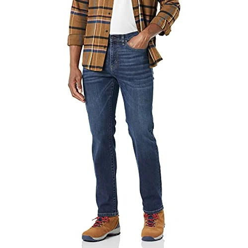 Amazon Essentials Jean très Extensible à Coupe Droite - Couleurs abandonnées Homme, Délavé Foncé, 36W / 33L