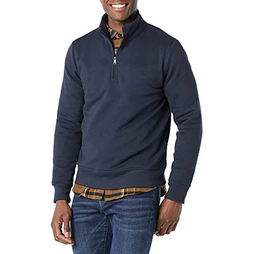 Offerta a tempo: Amazon Essentials Felpa in Pile A Maniche Lunghe con Zip Corta Uomo, Blu Marino, S - 0% da 21.42 € a 21.42 €