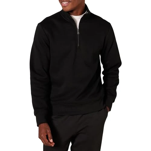 Limitiertes Angebot: Amazon Essentials Herren-Fleece-Sweatshirt, langärmelig, Viertelreißverschluss, Schwarz, Größe XXL von 23.40 EUR auf 21.08 EUR (Spare 10%)