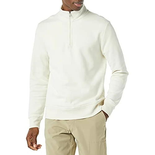 Limited-time offer: Amazon Essentials Men's Regular Fit Long-Sleeve Quarter-Zip Casual Smart Pullover Fleece Sweatshirt, Off-white, S from 20.00 GBP to 20.00 GBP (save 0%)