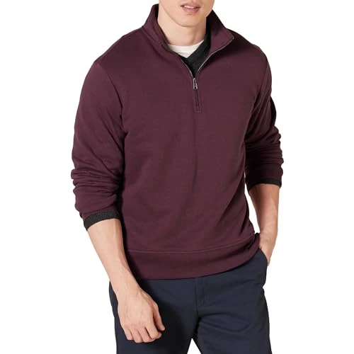 Offerta a tempo: Amazon Essentials Felpa in Pile da Uomo a Maniche Lunghe con Zip a Un Quarto, Bordeaux, S - 34% da 21.42 € a 14.06 €