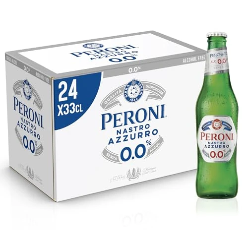 Offerta a tempo: Peroni Nastro Azzurro 0.0 Birra Analcolica Premium Lager, Cassa Birra con 24 Birre in Bottiglia da 33 cl, 7.92 L, Gusto Secco e Rinfrescante, Zero Alcol - 30% da 23.92 € a 16.74 €