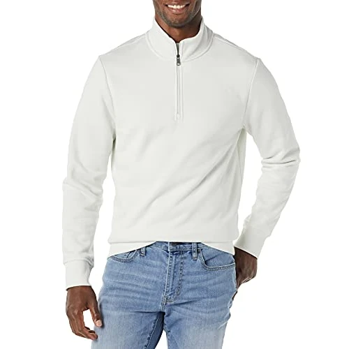 Amazon Essentials Felpa in Pile A Maniche Lunghe con Zip Corta Uomo, Grigio Chiaro, XL