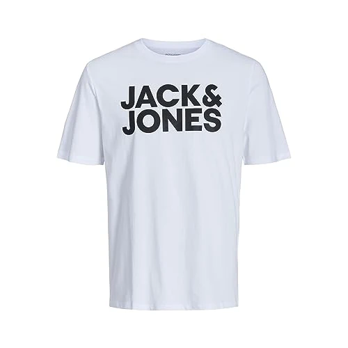 Jack & Jones Mens JJECORP Logo Tee SS O-Neck NOOS T-Shirt, White/Fit:Slim/Large Print/Black, S