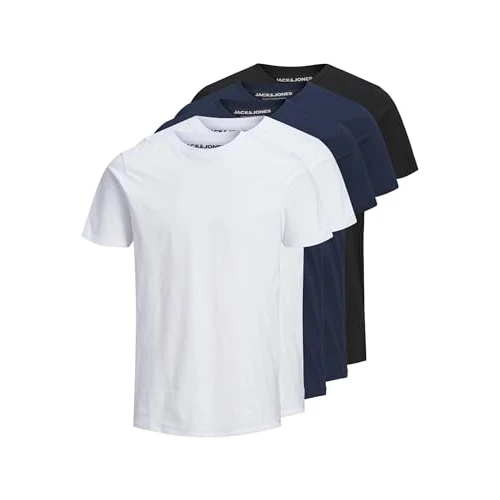 Tijdelijke aanbieding: JACK & JONES heren t-shirt 5 pack, Zwart/Verpakking: 2 wit 2navy 1zwart, XS van 56.17 € naar 56.17 € (0.00% korting)