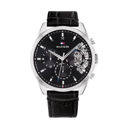 Tommy Hilfiger Analogue Multifunction Quartz Watch for Men with Black Leather Strap - 1710449