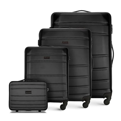Offre limitée : WITTCHEN Valise de Voyage Set de 4 valises Bagages à Main Trousse de Toilette ABS 4 roulettes pivotantes Serrure à Combinaison Poignée télescopique Globe Line Noir Air France/Easyjet/Ryanair de 159.99 € à 159.99 € (0.00% de remise)