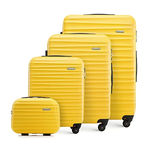 Limited-time offer: WITTCHEN Travel Suitcase Carry-On Cabin Luggage Hardshell Made of ABS with 4 Spinner Wheels Combination Lock Telescopic Handle Groove Line Set of 4 suitcases Yellow from 206.00 £ to 206.00 £ (save 0.00%)