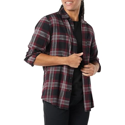 Amazon Essentials Chemise en flanelle à manches longues Homme, Noir Bordeaux Gris Écossais, XL