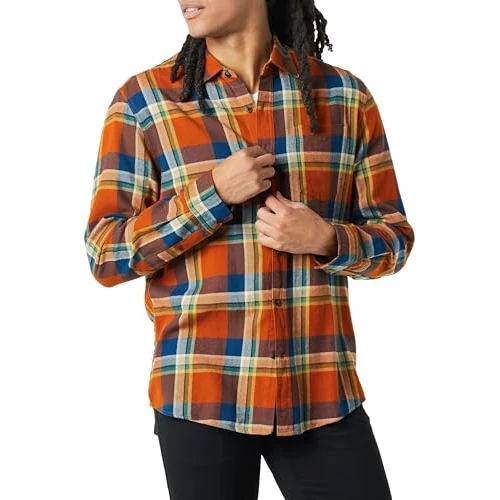 Offerta a tempo: Amazon Essentials Camicia in flanella a maniche lunghe Uomo, Blu Ruggine Arancione Motivo Scozzese, XL - 34% da 20.90 € a 13.72 €
