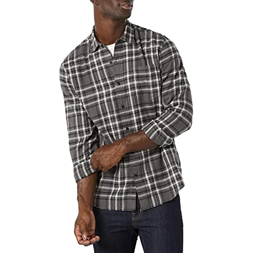 Offerta a tempo: Amazon Essentials Camicia in Flanella a Maniche Lunghe Uomo, Grigio Motivo Scozzese, L - 0% da 16.93 € a 16.93 €