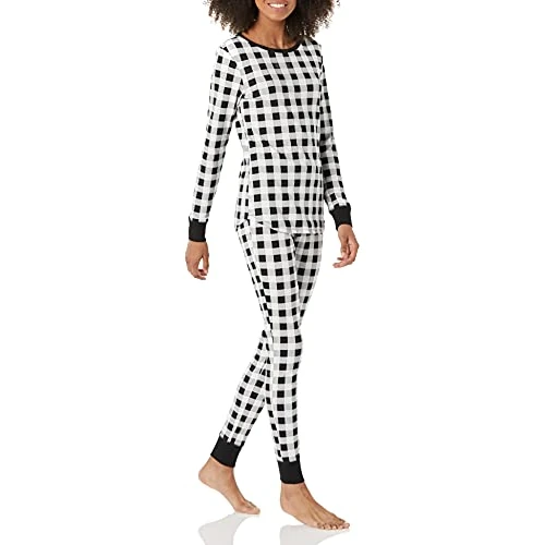 Limited-time offer: Amazon Essentials Women's Snug-Fit Cotton Sleepwear Pyjama Set (Available in Plus Size), Black/White, Buffalo Plaid, M from 13.52 GBP to 10.40 GBP (save 23%)