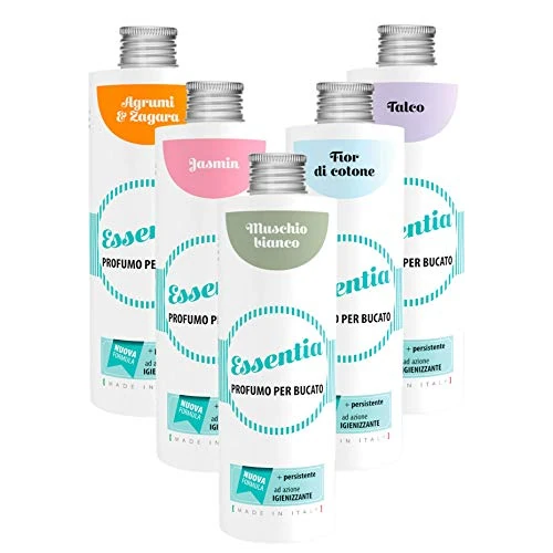 ESSENTIA Perfume para colada con higienizante, esencia perfumada para la colada con extractos de aceites esenciales naturales (kit de verano, kit de 5 x 250 ml)