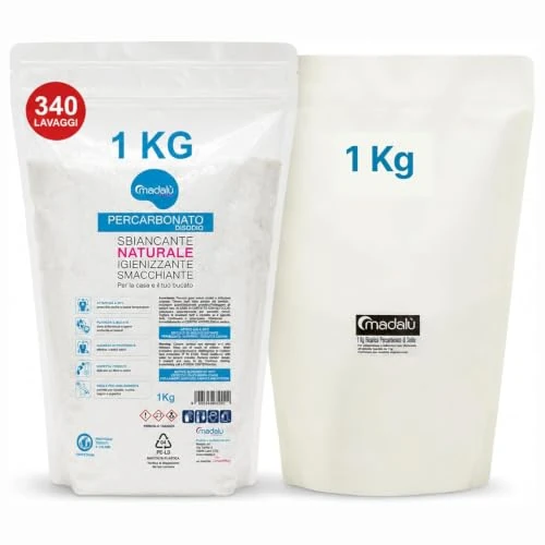 Offerta a tempo: Percarbonato di Sodio per Bucato Puro (1+1 Kg, 340 Lavaggi) Smacchiatore Bucato ad Azione Sbiancante, Igienizzante Naturale, Antimuffa, Professionale, Busta Richiudibile - 0.00% da 16.90 € a 16.90 €