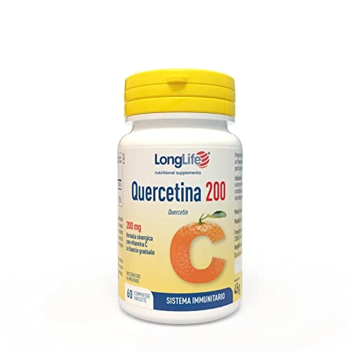 LongLife® Quercetina 200 | Alto dosaggio | 2 mesi di trattamento | Con vitamina C a rilascio graduale | Difese immunitarie | Riduce fatica e stress | Senza glutine e vegan