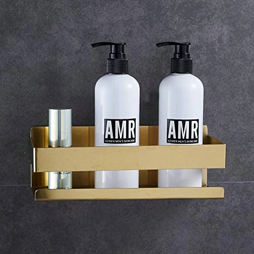 Limited-time offer: Kelelife Self Adhesive Bathroom Shelf Shower Shelf, Gold Brushed, No Drilling Shower Caddy Organiser from 28.38 £ to 28.38 £ (save 0.00%)
