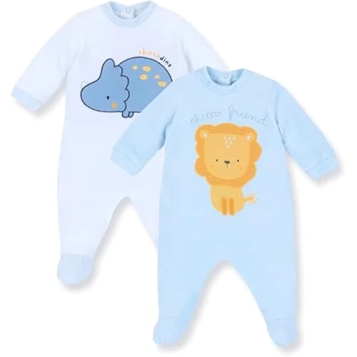 Chicco Dziecięcy zestaw szenilowych śpioszek ze stopami, uniseks, niebieski, 3 miesięcy