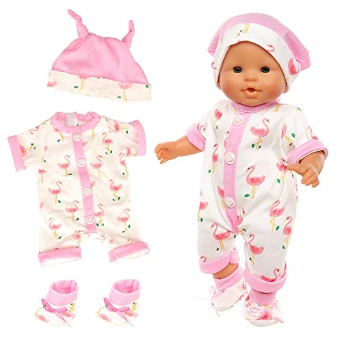 Miunana Baby Doll Kleding Casual Schattige Handgemaakte Jurk Set met Hoed, Sokken voor 14-16 Inch Poppen Cadeauset
