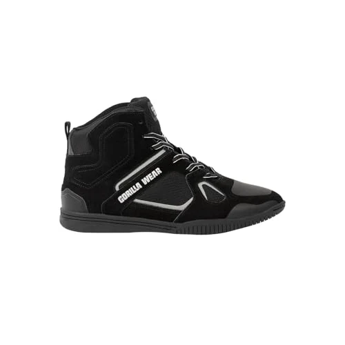 Gorilla Wear Buty kulturystyki Troy High Tops – czarne/czerwone – do uprawiania sportu, na co dzień, do treningu, sznurowadła z logo, wygodne, bardzo mocne trzymanie dla mężczyzn, szary, 37 EU