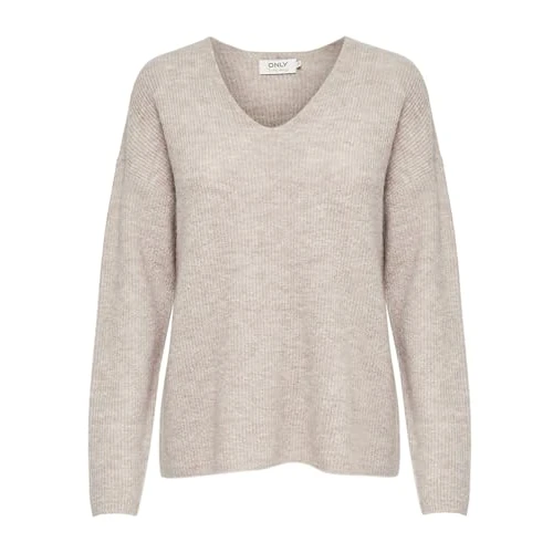 ONLY Womens Onlcamilla V-Neck L/S KNT Noos Pullover Sweater, Pumice Stone/Detail:Melange, L UK