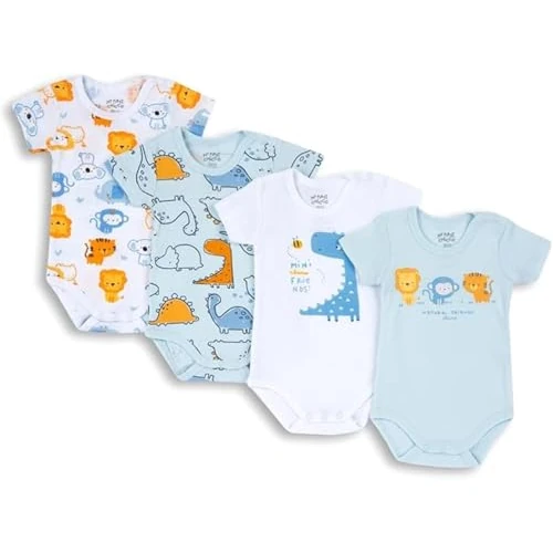 Chicco Baby Boys' Set of 4 Short Sleeve Bodysuits Linen Set Newborn, Light Blue, 15 Months (Pack of 4)