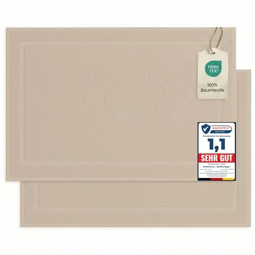 Oferta limitada: Komfortec 2 Alfombras de Baño de Algodón, 50x80, 800 g/m², Absorbente y de Secado Rápido, Beige de 17.90 € a 14.93 € (ahorro 17%)