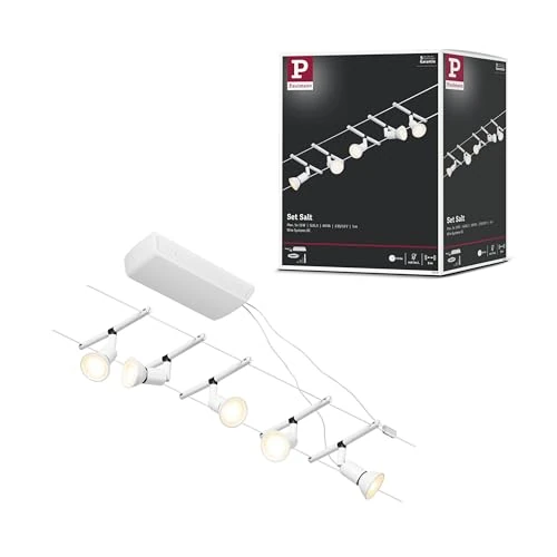 Offerta a tempo: Paulmann CorDuo, sistema di cavi per faretti, 94458, set Salt, massima CC 5 pezzi da 10 Watt l’uno, estensibile, bianco, opaco, cavi in plastica, GU 5,3, senza lampadine - 45% da 136.84 € a 75.20 €
