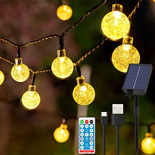 Solar Lights Outdoor Garden - 11.5M 60 LED Solar Lights Outdoor Solar Garden Lights Waterproof Solar Fairy Lights with Remote Control 8 Modes Solar String Lights for Patio Yard (Warm White)