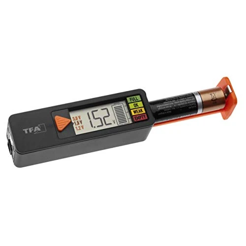 TFA Dostmann BatteryCheck, 98.1126.01, testeur universel de piles, pour les piles/piles rechargeables AAA, AA, C, D, piles boutons 1,2V / 1,5V / 3,0V et Pile monobloc 9V, testeur de piles domestiques