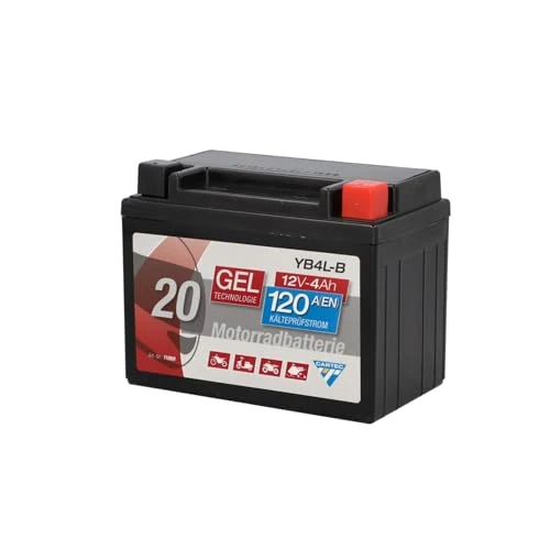 Cartec Motorcycle Battery YB4L-B, 4Ah 120A, Gel Technology Motorcycle Starter Battery, OEM Quality, Cycle-Resistant, Storable, Maintenance-Free, Black