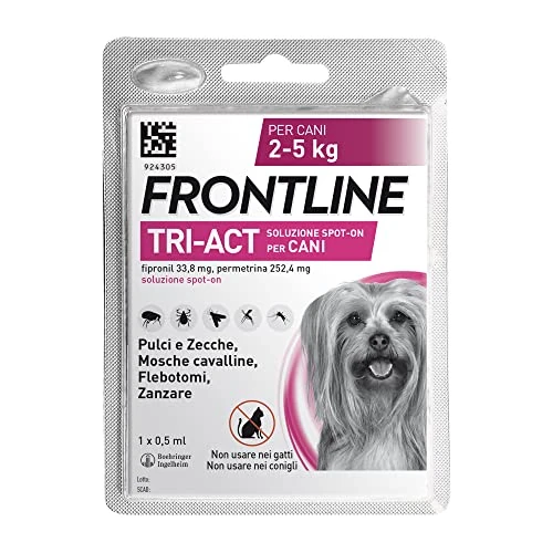 Offerta a tempo: FRONTLINE TriAct, 1 Pipetta, Cane S (2-5 Kg), Antiparassitario per Cani e Cuccioli di Lunga Durata, Protegge il Cane da Pulci, Zecche, Zanzare, Pappataci e Leishmaniosi, Antipulci 1 Pipetta - 0% da 11.47 € a 11.47 €