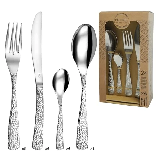 Offre limitee: PRADEL ESSENTIEL - Ménagère 24 couverts de table pour 6 personnes - Tam Tam - Acier inoxydable 18/0, Finition Standard de 28.60 EUR a 12.18 EUR (economie 57%)
