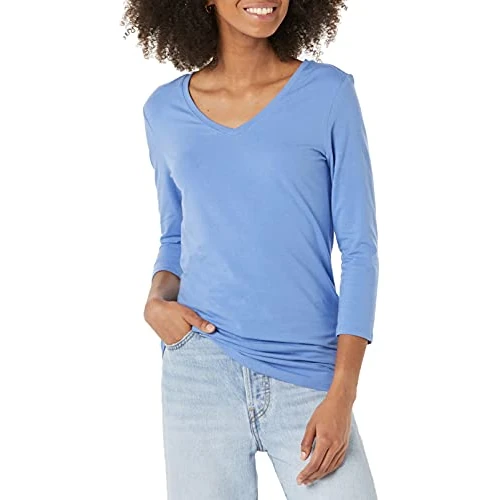 Offerta a tempo: Amazon Essentials T-shirt da donna con scollo a V e maniche a 3/4 dalla vestibilità classica (disponibile in taglie forti), blu, XXL - 0.00% da 10.39 € a 10.39 €