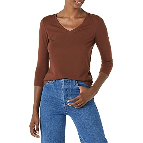 Limited offer: Amazon Essentials Women's Regular-Fit 3/4 Sleeve V-Neck T-Shirt (Available in Plus Size) from 12.31 EUR to 8.62 EUR (save 30%)