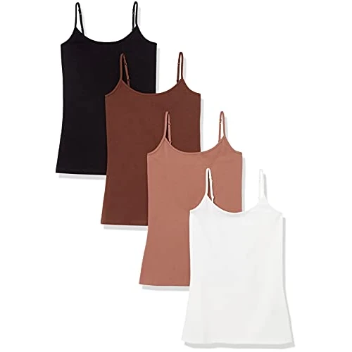 Offerta a tempo: Amazon Essentials Canottiera da Donna Slim Fit, Confezione da 4, Nero/Marrone/Marrone Chiaro/Bianco, M - 0.00% da 28.50 € a 28.50 €