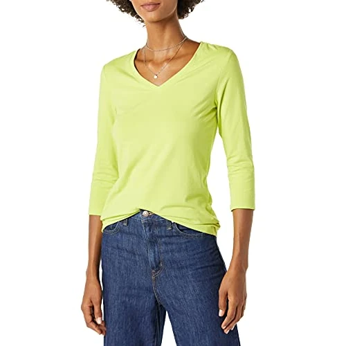 Limited-time offer: Amazon Essentials Women's Classic-Fit 3/4 Sleeve V-Neck T-Shirt (Available in Plus Size), Lime Green, X-Large from 8.92 GBP to 8.92 GBP (save 0%)