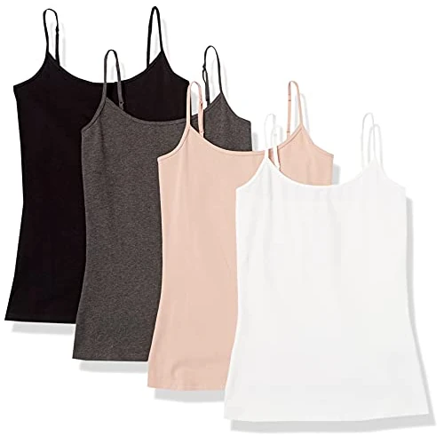 Limited-time offer: Amazon Essentials Women's Slim-Fit Camisole, Pack of 4, Black/Charcoal Heather/Dusty Pink/White, XS from 20.10 £ to 20.10 £ (save 0.00%)