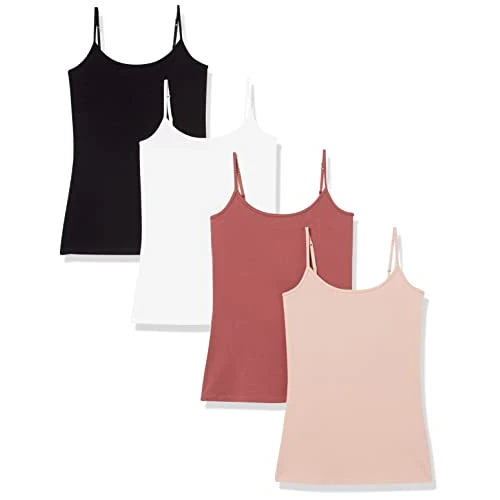 Offerta a tempo: Amazon Essentials Canottiera da Donna Slim Fit, Confezione da 4, Nero/Rosso Mattone/Rosa Polveroso/Bianco, Taglia L - 42% da 37.80 € a 22.00 €