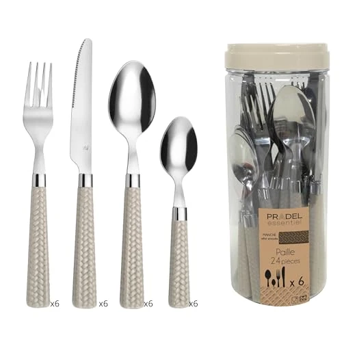 Offerta a tempo: Amefa 2260LIT000C40 Paille-Servizio di Posate 24 Pezzi, Colore: Tortora, Acciaio Inossidabile, Grigio - 45% da 25.70 € a 14.18 €