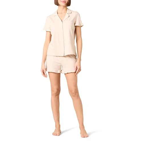 Offerta a tempo: Amazon Essentials Pigiama Corto da Donna in Cotone Modal con Colletto a Intaglio, Comodo Abbigliamento da casa (Disponibile in Taglie Forti), Beige, XL - 0.00% da 20.86 € a 20.86 €