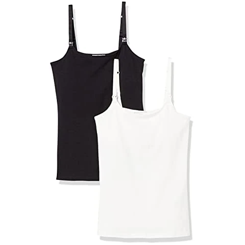 Amazon Essentials Canottiera premaman e allattamento, da donna, confezione da 2, nero/bianco, M