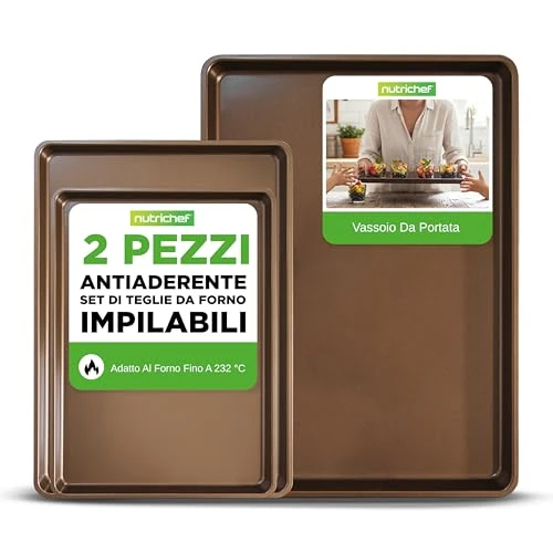 Offerta a tempo: NutriChef Set 3 Teglie da Forno Antiaderenti Acciaio Al Carbonio, Include Grande, Media Piccola, per Biscotti, Tostapane, Pizza, Verdure, Cookies e Dolci, Lavabile in Lavastoviglie, 230 °C, Oro - 32% da 52.74 € a 36.10 €