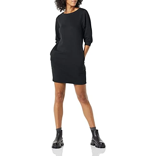 Offerta a tempo: Amazon Essentials Abito da Donna in Pile con Maniche a Blouson Girocollo (Disponibile in Taglie Forti), Nero, S - 54% da 26.20 € a 12.10 €