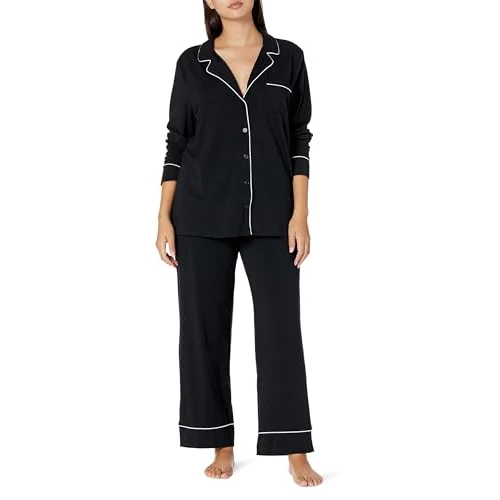 Amazon Essentials Pigiama da donna in modal di cotone con camicia a maniche lunghe e pantaloni a lunghezza intera, nero, 3XL Plus