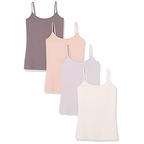 Zeitlich begrenztes Angebot: Amazon Essentials Damen Camisole Slim Fit, 4er-Pack, Camel/Chocolate/Hellbeige/Flieder, Small von 26.60 € auf 25.70 € (3% Rabatt)