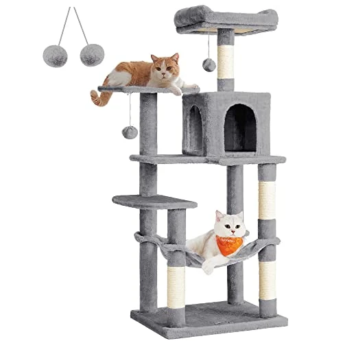 Limited-time offer: Feandrea Cat Tree Tower, 143 cm Multi-Level Plush Cat Condo with 4 Scratching Posts, 2 Perches, Cave, Hammock, Pompoms, Light Grey PCT161W01 from 42.99 GBP to 31.99 GBP (save 26%)